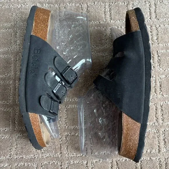 Betula Birkenstock Triple Strap Buckle Sandal Womens 5 Black Slip On Casual Boho - Picture 1 of 8